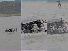 Jeep gets stuck while trying to cross fast-flowing river on way to Mount Pinatubo