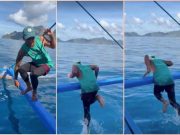 Palawan tour guide ‘runs on water’ by dangling from the side of wooden boat